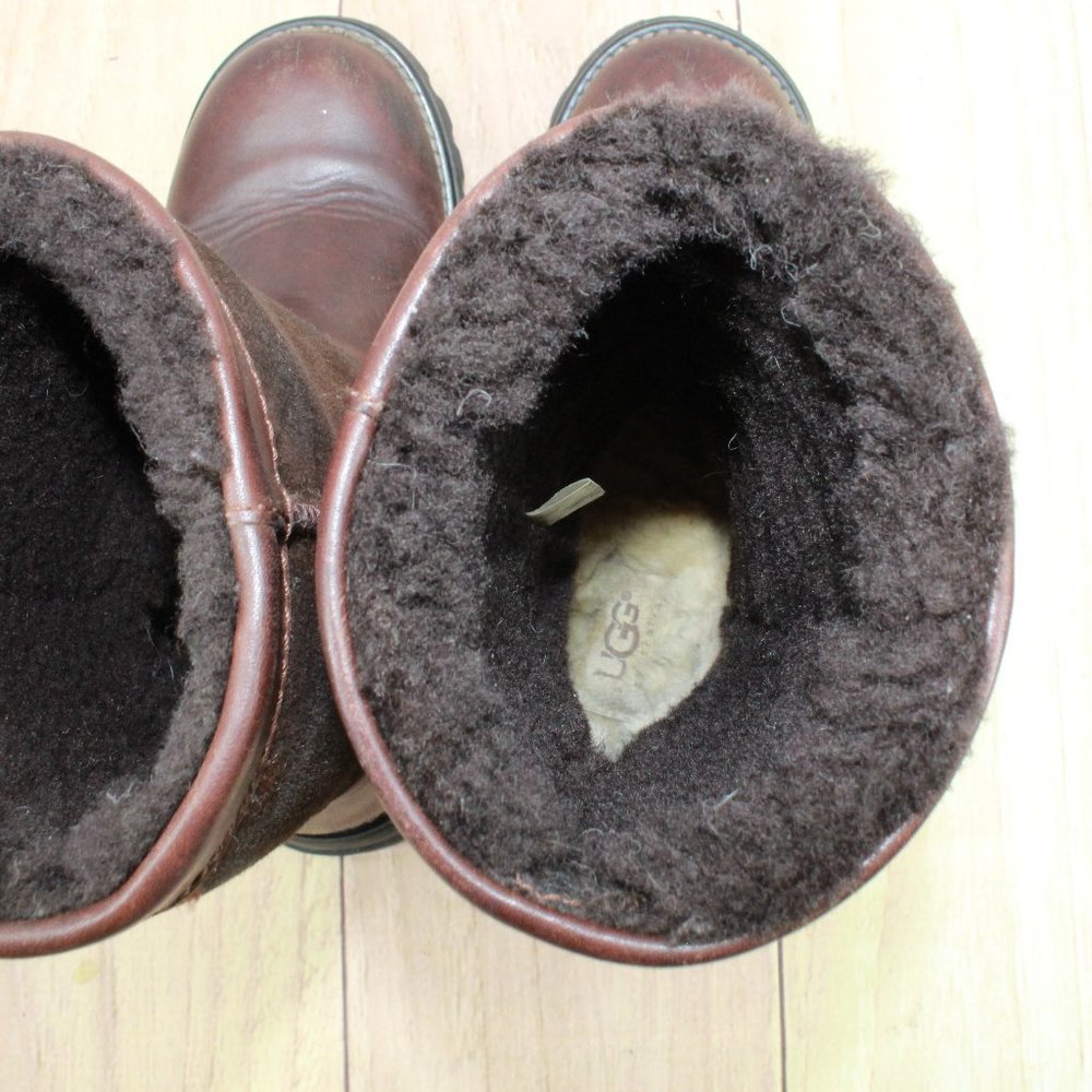 Ugg Brooks Brown Suede Leather Sheepskin Mid Calf Winter Boots Size US 5 - Picture 7 of 10